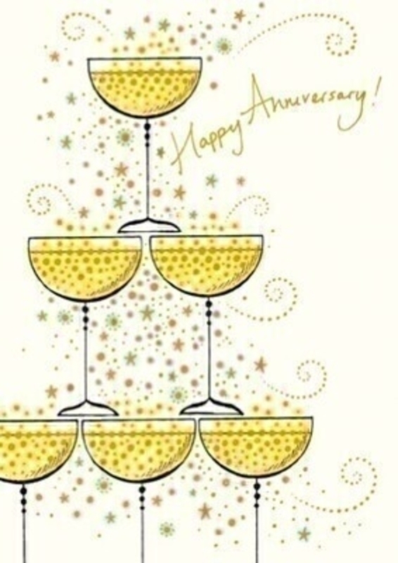 Happy Anniversary! greetings card of champagne glasses with envelope.  This card has Congratulations to you both on this special day written inside.  Perfect for sending Anniversary wishes.